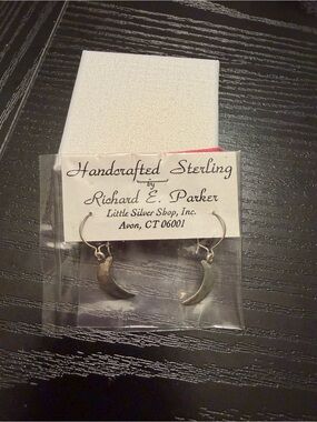 Little Silver Shop Handcrafted Sterling Silver Crescent Moon Dangly Earrings